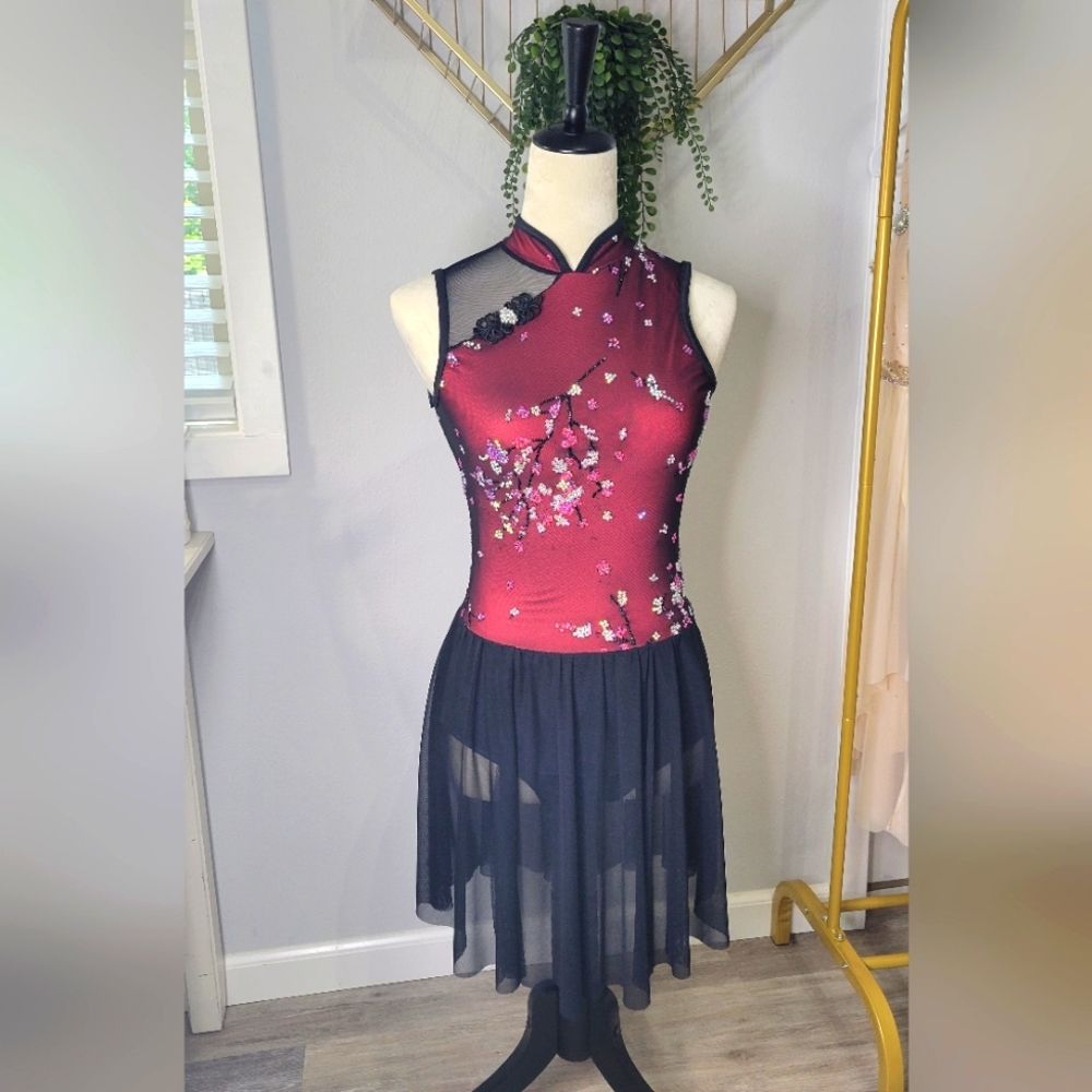 Lyrical or jazz dance costume red and black adult small